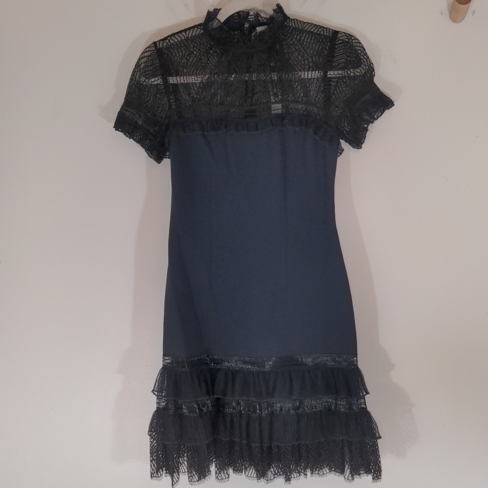 JONATHAN Simkai Navy Black Mock Neck Plisse Tulle Mini Cocktail Dress NW… - Picture 4 of 12